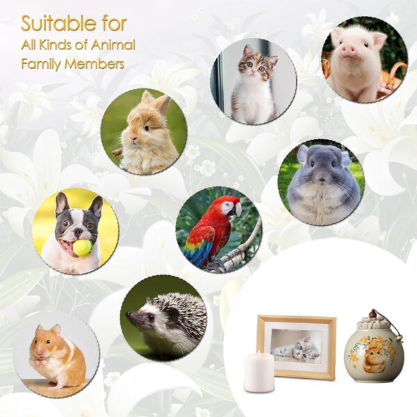 1 Cat Pattern Flower Design, Handmade Ceramic Pet Urn, Small Dog, Cat, Rabbit Ash Container, Memorial Cremation Jar for Pets, Funeral Hair Memorial Box, Pet Owner