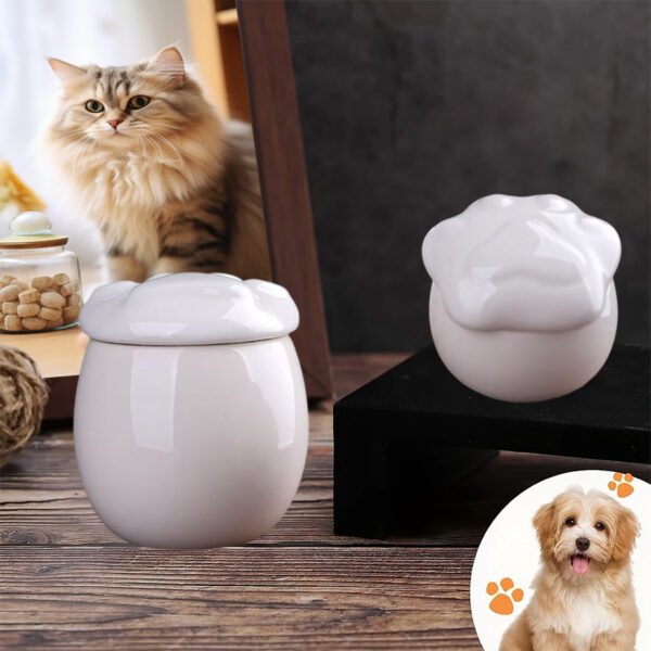 2 Cat Paw-Shaped Cute Pet Memorial Jar, Ceramic Moisture-Proof Sealed Container for Storing Cat, Dog, or Hamster Ashes, Fur, and Teeth