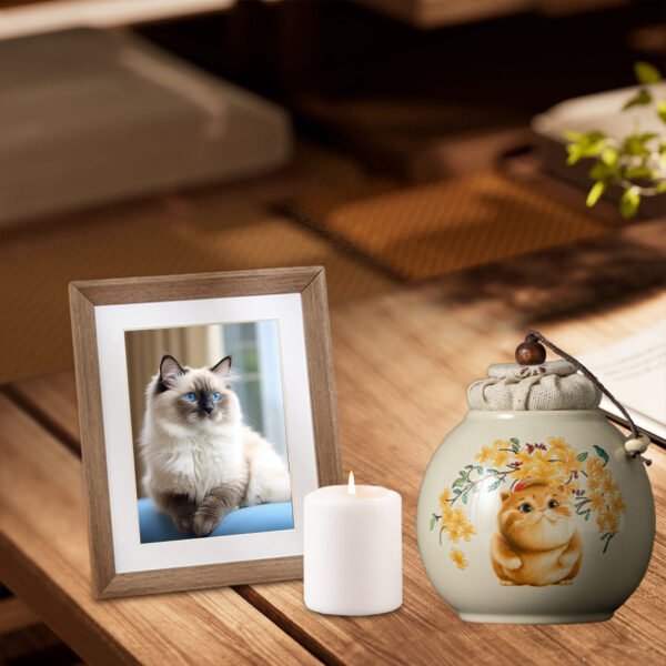 3 Cat Pattern Flower Design, Handmade Ceramic Pet Urn, Small Dog, Cat, Rabbit Ash Container, Memorial Cremation Jar for Pets, Funeral Hair Memorial Box, Pet Owner