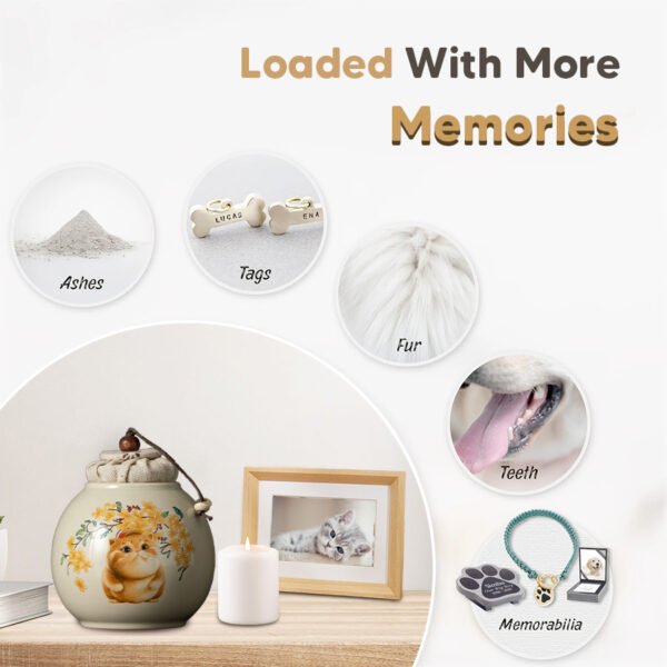 5 Cat Pattern Flower Design, Handmade Ceramic Pet Urn, Small Dog, Cat, Rabbit Ash Container, Memorial Cremation Jar for Pets, Funeral Hair Memorial Box, Pet Owner