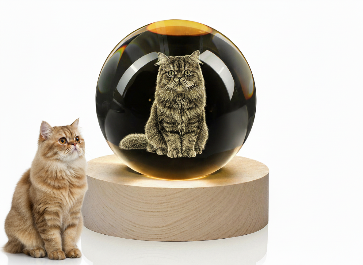 Personalized Pet Portrait Crystal Ball Light - Custom 3D Engraved Memorial Gift for Dog Cat Loss, Anniversary Keepsake with Wood Base Personalized Pet Portrait Crystal Ball Light - Custom 3D Engraved Memorial Gift for Dog Cat Loss, Anniversary Keepsake with Wood Base