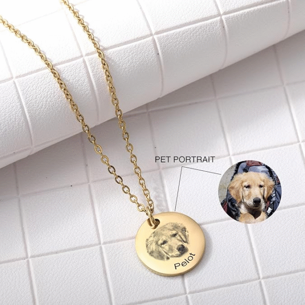 a (3) Custom Pet Portrait Necklace Engraved Photo Memorial Jewelry
