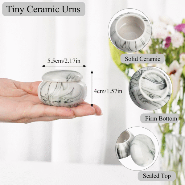 6 1.57" Textured Ceramic Memory Keepsake - Mini Cremation Urn for Precious Memories | Marble & Mosaic Inlay Pet Memorial (1.2in³ Capacity, 4 Colors) Garden & Home Display Gift