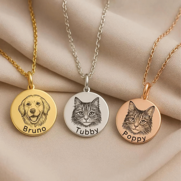 主图_03 Custom Pet Portrait Necklace Engraved Photo Memorial Jewelry