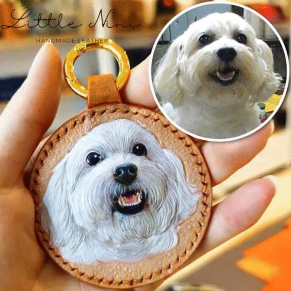 单宠挂件 (2) Custom Pet Portrait Leather Keychain - Handmade 3D Embossed DogCat Portrait - Unique Commemorative Gift and Everyday Accessory