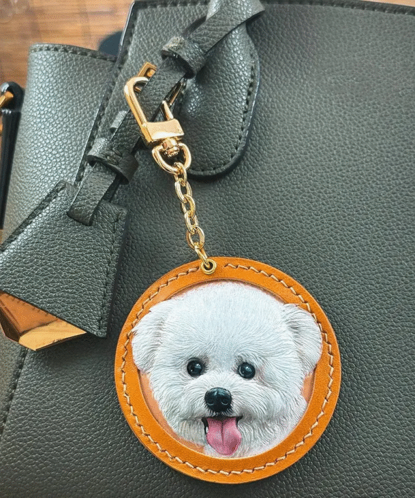 单宠挂件 (4) Custom Pet Portrait Leather Keychain - Handmade 3D Embossed DogCat Portrait - Unique Commemorative Gift and Everyday Accessory