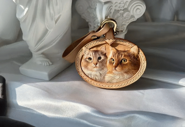 Double-Sided Pet Portrait Leather Keychain - Custom Double DogCat 3D Engraving - Unique Keepsake Gift Celebrating Double Bonds